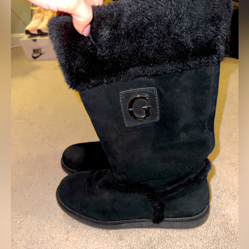 Woman’s Guess Faux Suede & Faux Fur trim Boots